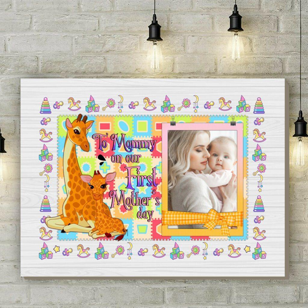 [Personalized Photo] To Mommy On Our First Mother’S Day Giraffe – Gift For Mom For Mother’S Day, Best Idea For Home Decor For Family – Matte Canvas Premium Wall Art Canvas