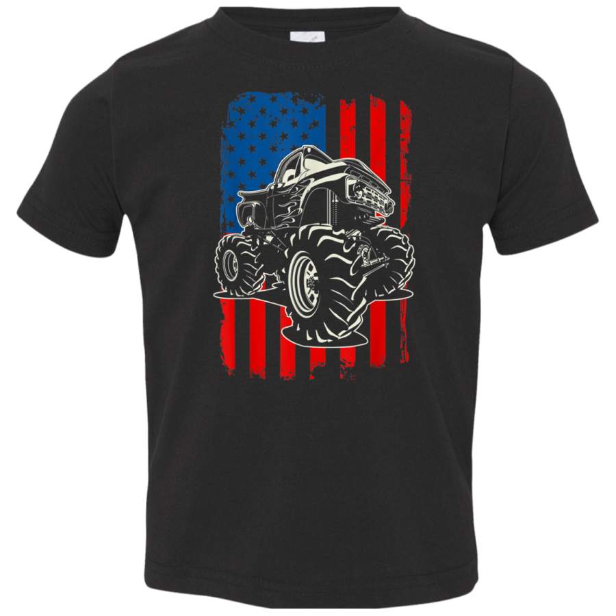 Monster Truck American Flag Racing USA Patriotic TShirt (4) 3321 Rabbit Skins Toddler Jersey T-Shirt