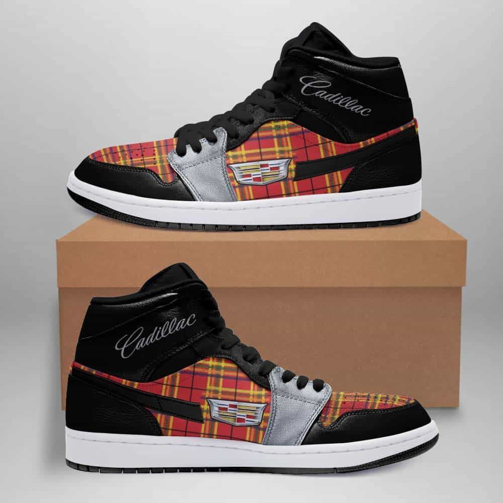 Cadillac Red And Yellow Tartan Air Jordan 1 Mid Printing Shoes Sneaker