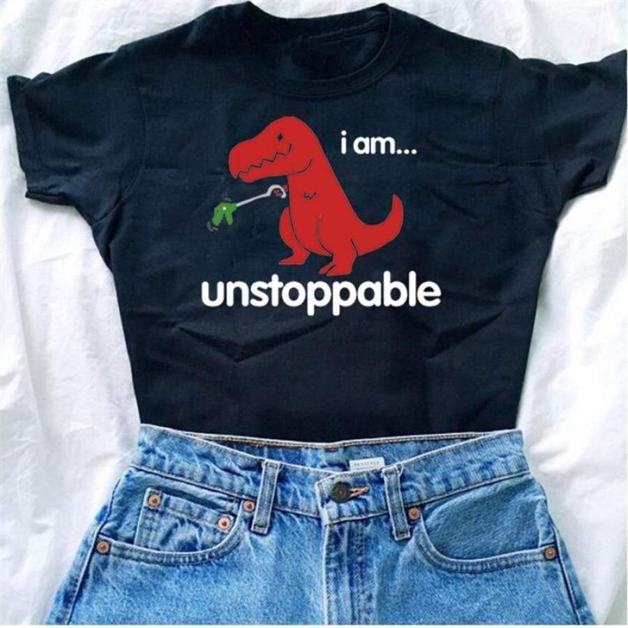 Unstoppable Dino Women’S T-Shirt Funny Dinosaur Shirt I’M Unstoppable Printed Graphic Tee Shirt Summer Cool T Shirt