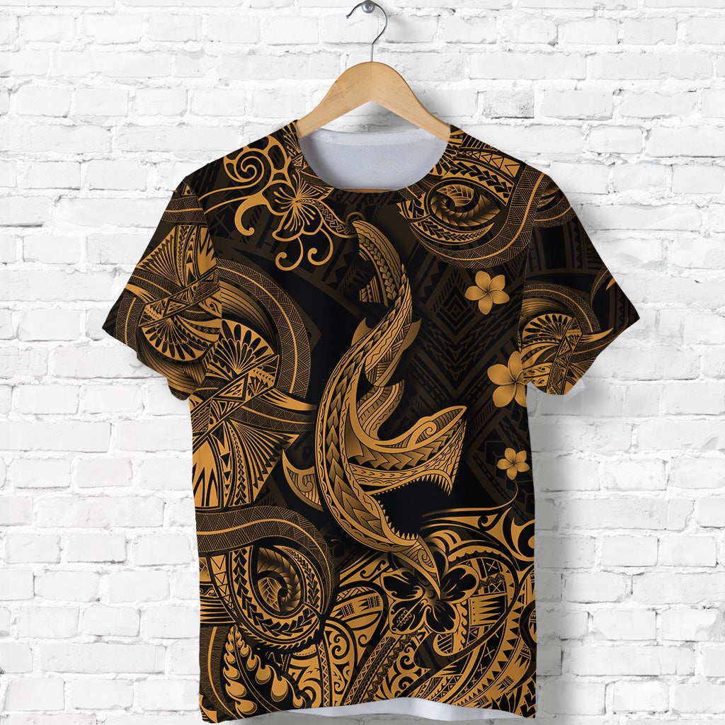 Hawaiian Angry Shark Polynesian T Shirt Unique Style Gold Ha53599