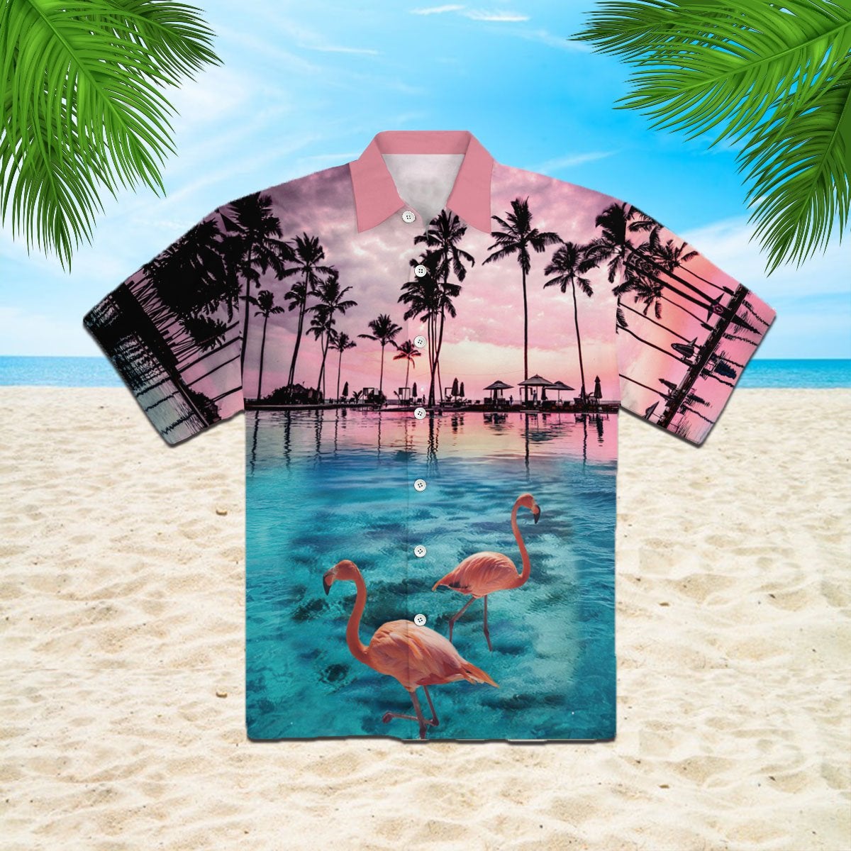 Flamingo Sunset Hawaii Unisex Print Aloha Short Sleeve Casual Shirt Ha49502