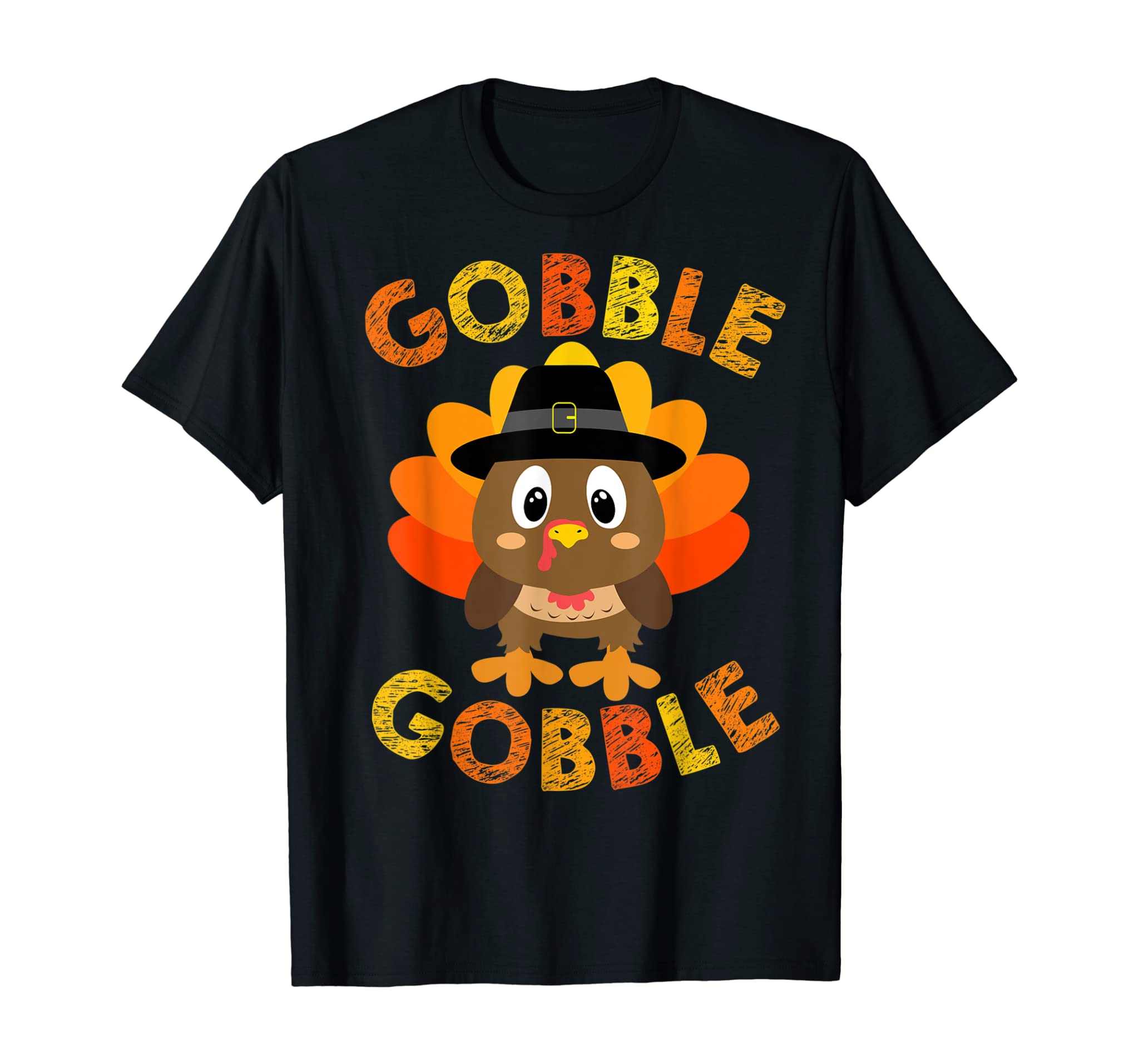 Cute Gobble Gobble Turkey Pilgrim Little Boys Thanksgiving T-Shirt