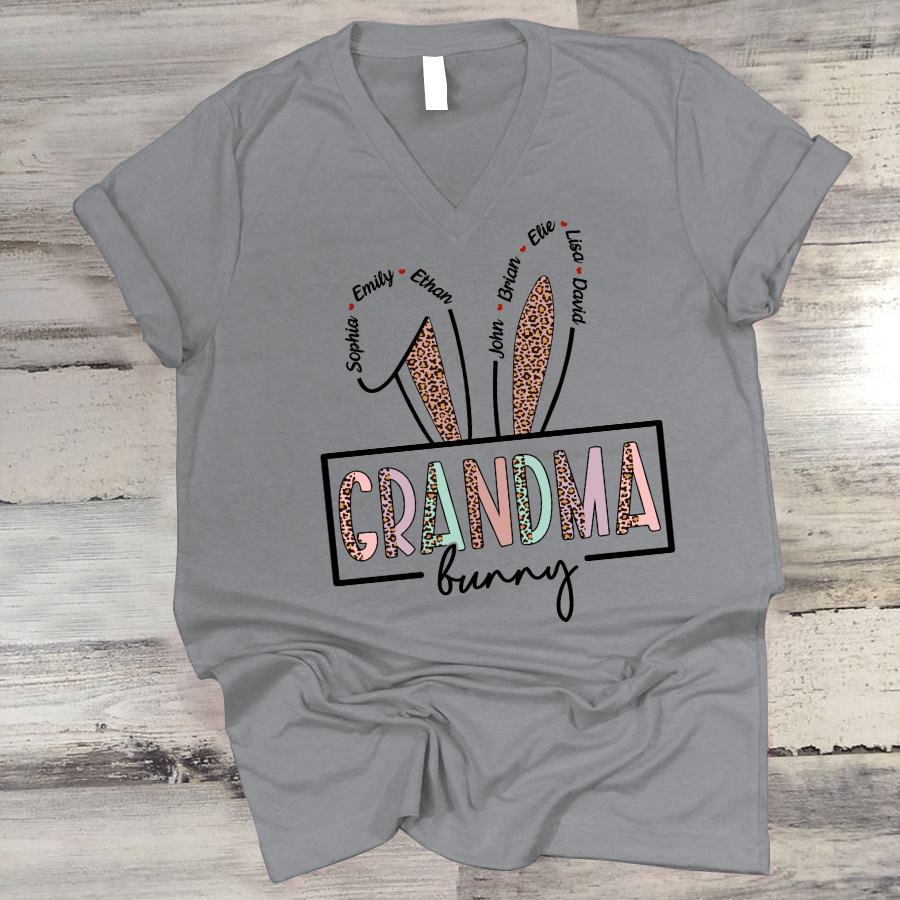 Personalized Grandma Bunny With Grandkids Cute Easter Day V-Neck