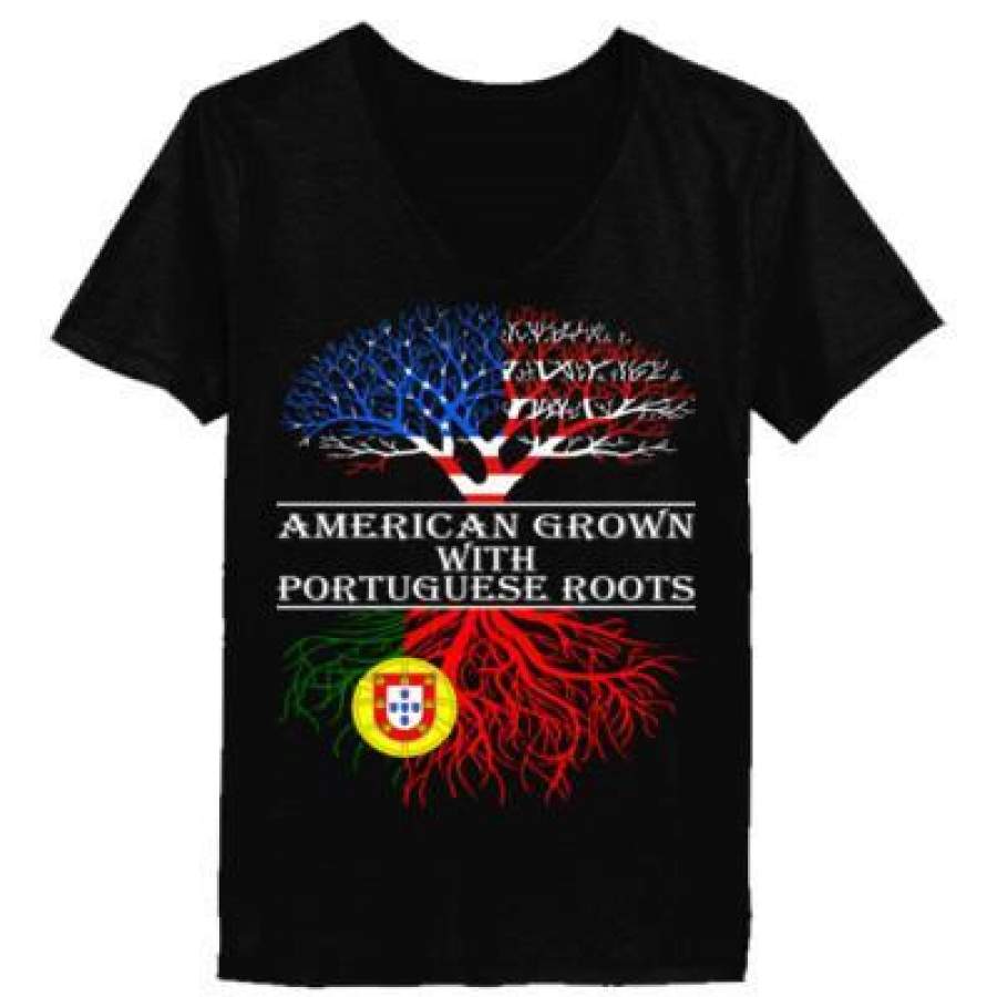 AGR American Grown With Portuguese Roots – Ladies’ V-Neck T-Shirt