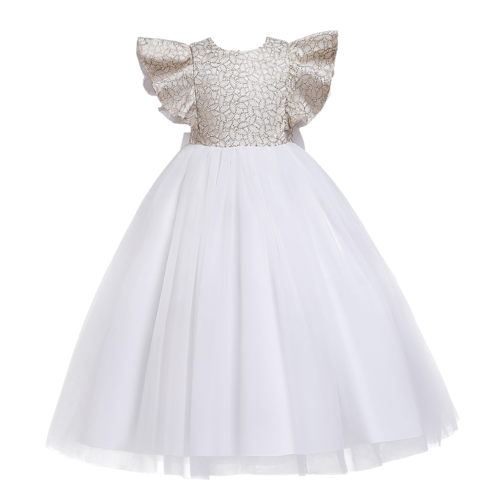 Batwing Ruffle Sleeve Children Evening Dresses Embroidery Flower Girls’ Prom Dress White Long Kids Ceremonial Party Dresses 3-12 alx