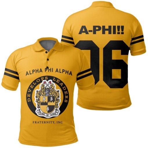 Alpha Phi Alpha 1906 Crest Delvelops Leaders Old Gold Polo Shirt