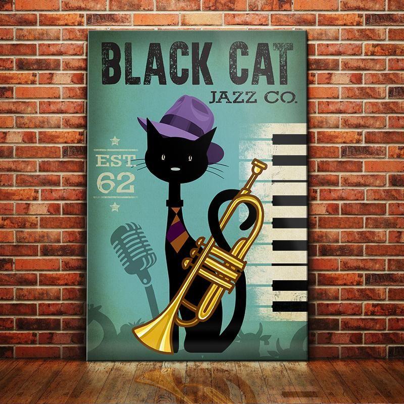 Black Cat Jazz Company Laundry Room Art Print Bathroom Decor Canvas Home Decor