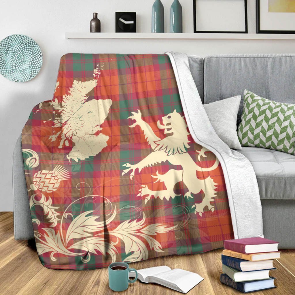 Tartan Blanket Macnab Ancient Tartan Scotland Lion Thistle Map Plaid Blanket