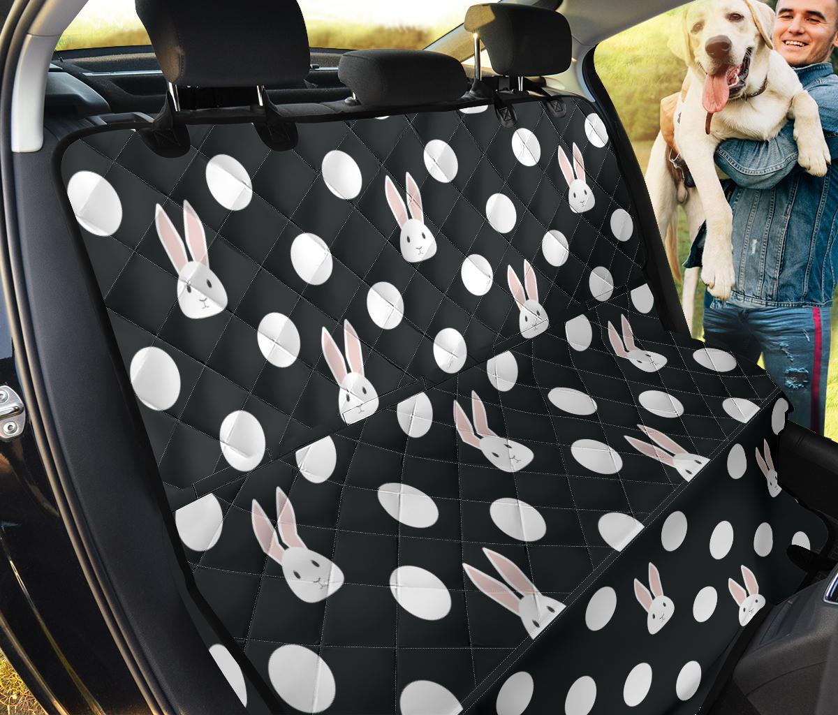 Cute White Rabbit Polka Dots Black Background Dog Car Seat Covers