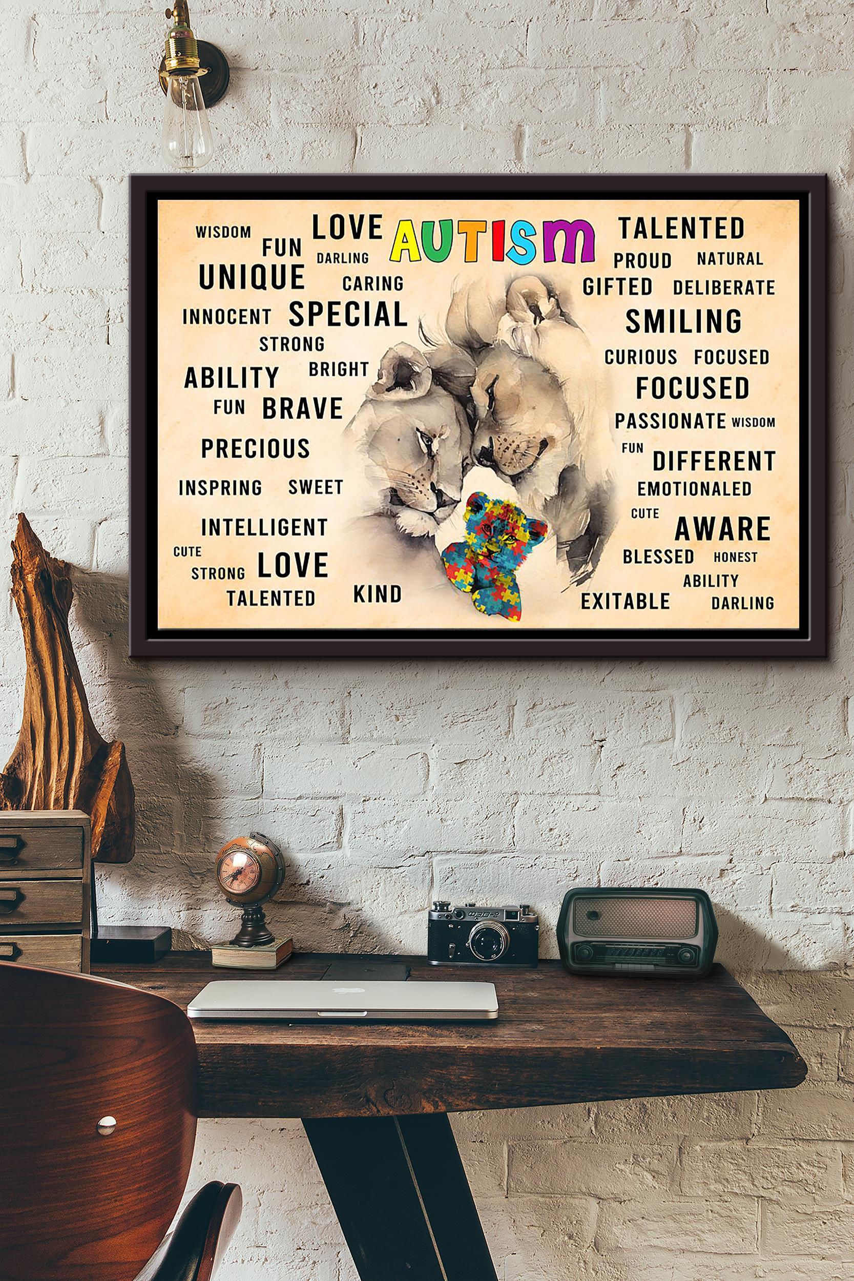 Autism Lion Teddy Bear Poster N Framed Matte Canvas