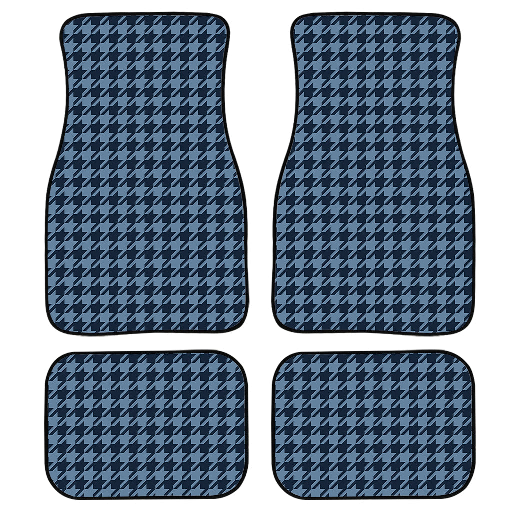 Deep Blue Houndstooth Pattern Print Front And Back Car Floor Mats, Front Car Mat