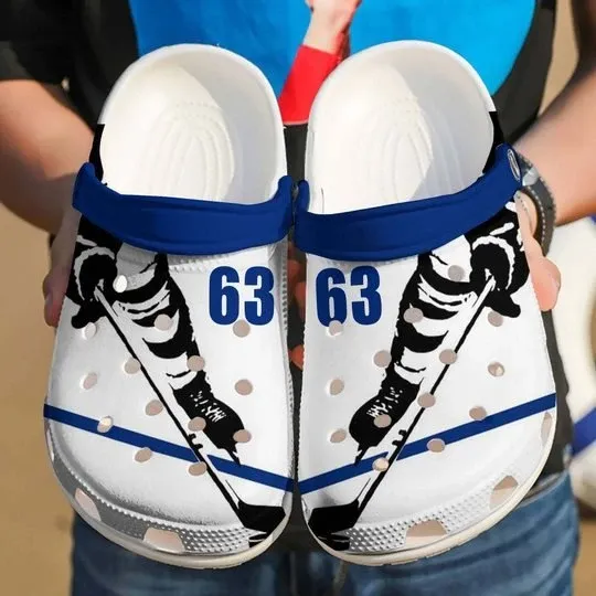 Hockey Player White Personalize Clog Custom Crocss Clog Number On Sandal Fashion Style Comfortable For Women Men Kid