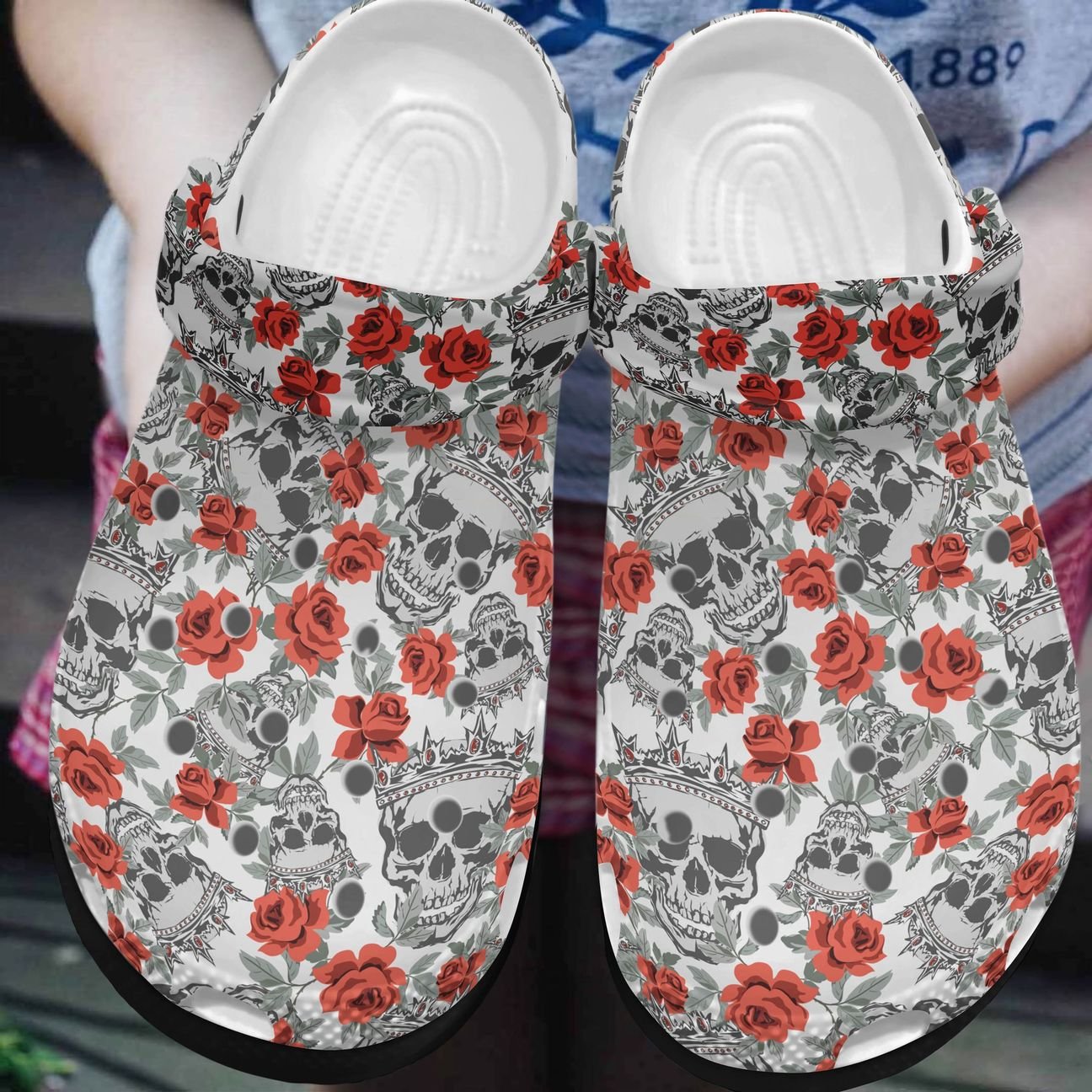 Skull Personalized Clog, Custom Name, Text, Color, Number Fashion Style For Women, Men, Kid, Print 3D Skull And Roses