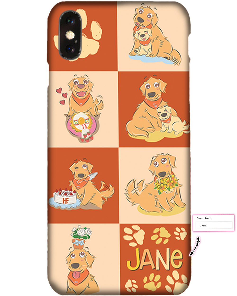 Orange Squares Cute Golden Retriever Dog Custom Hard Phone Case, Personalized Golden Retriever Phone Case Iphone