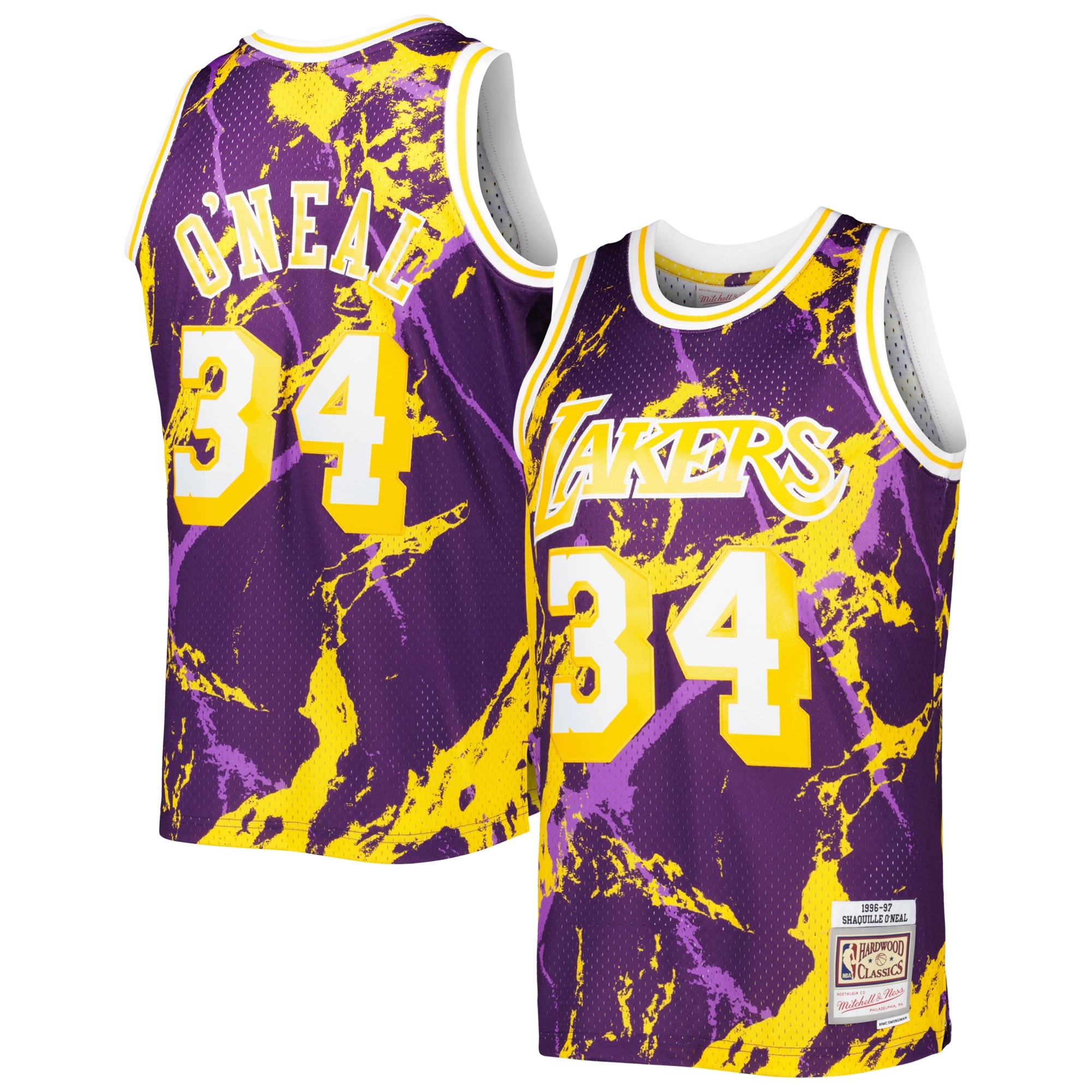 Shaquille O'Neal Los Angeles Lakers Mitchell & Ness 1996/97 Hardwood Classics Marble Swingman Jersey – Purple