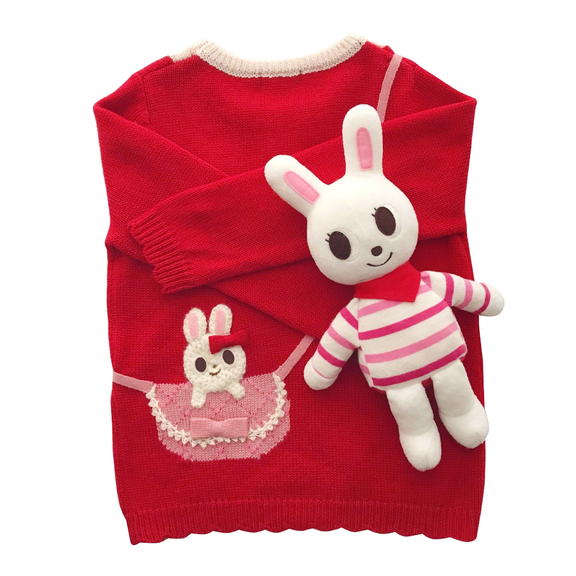 Knit Sweater Girls 2022 Autumn And Winter New Children’s Wool Blend Handmade Bunny Red Sweater Warm And Cute alx