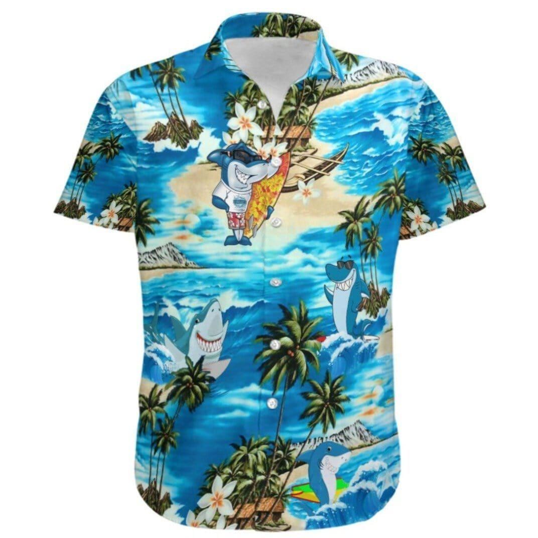 Baby Shark Surfing Summer Vibe Aloha Hawaiian Shirt Colorful Short Sleeve Summer Beach Casual Shirt For Men And Women