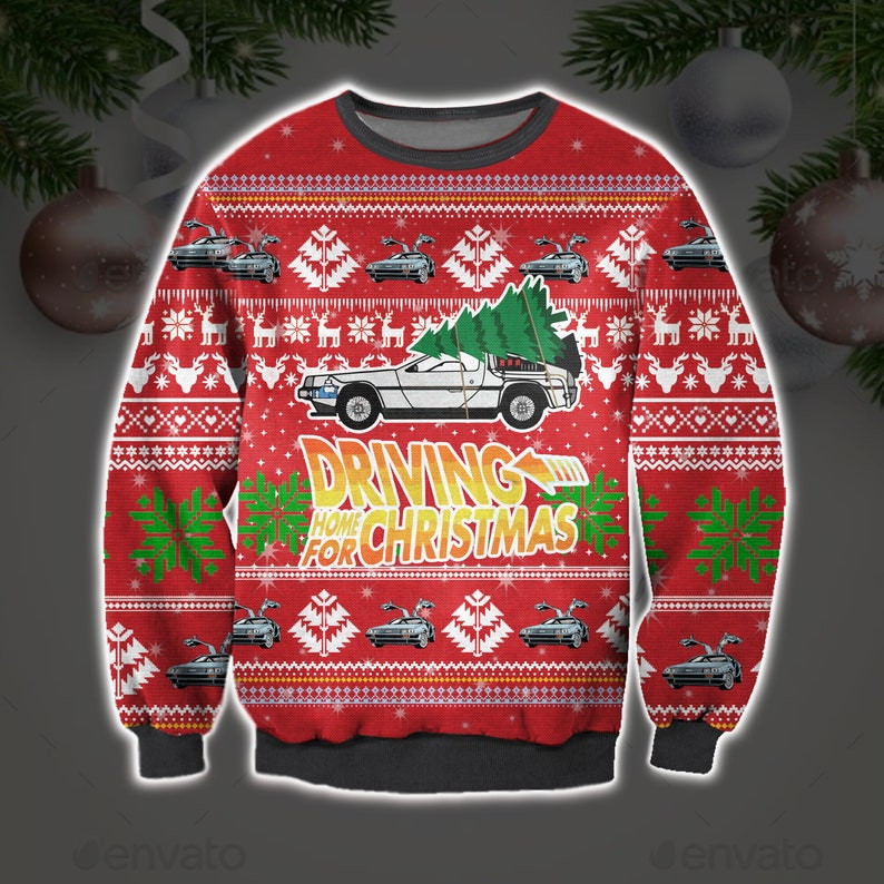 Back To The Future Delorean Ugly Sweatshirt, Christmas Ugly Sweater