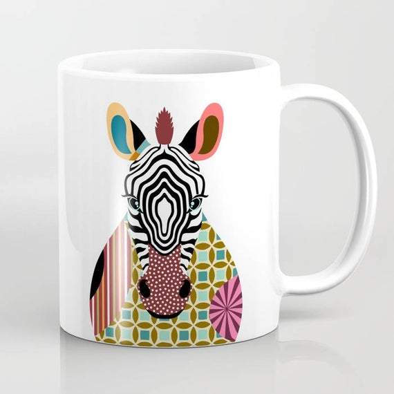 Zebra Ceramic Mug, Cute Animal Pop Art Print