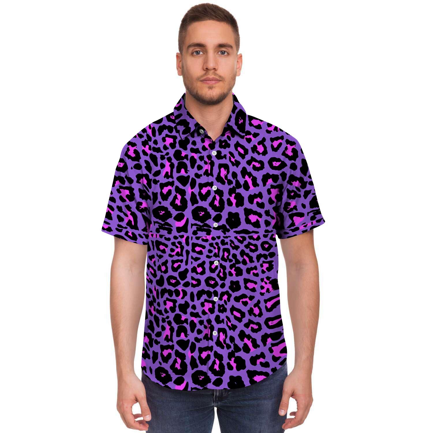 Purple Leopard Men’S Short Sleeve Shirt