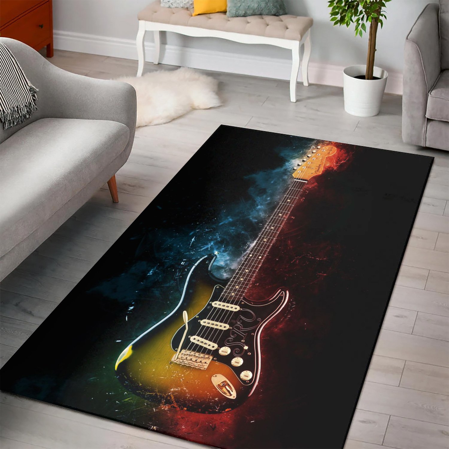 Stevie Ray Vaughan Guitar  Instrument Area Rug,  Bedroom,  Halloween Gift