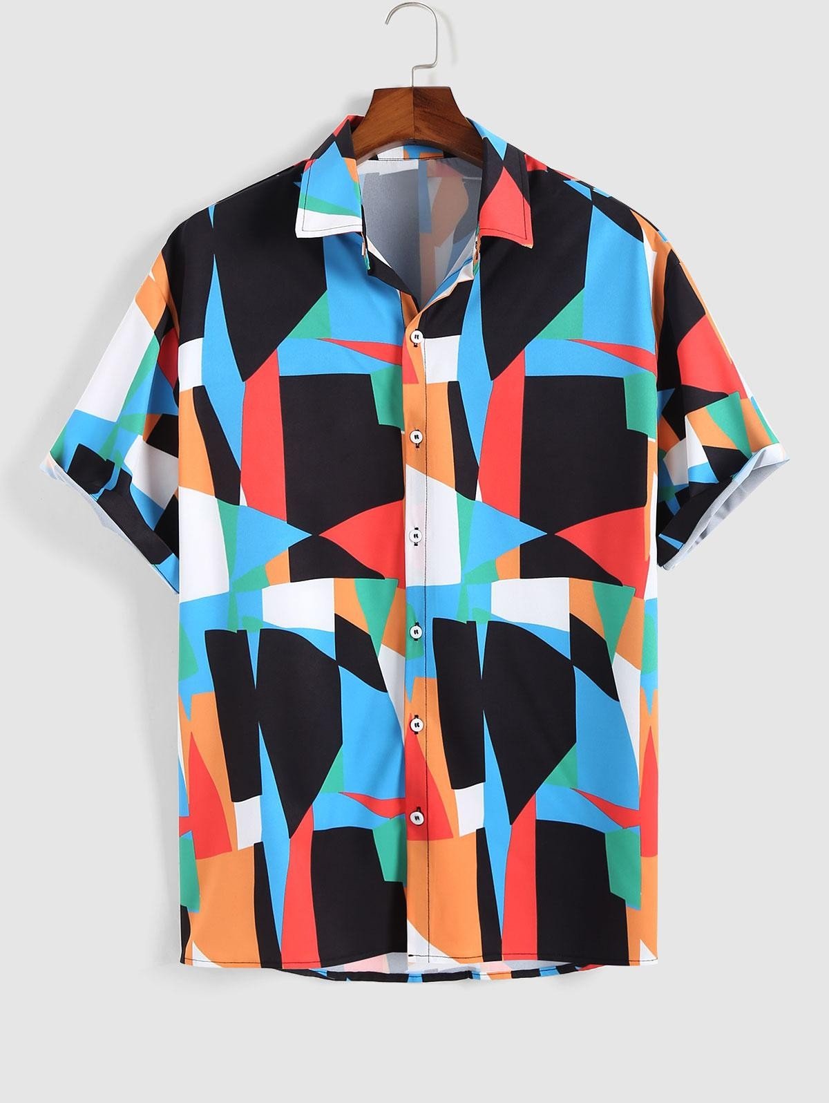 Men’S Geometry Print Casual Short Sleeve Shirt
