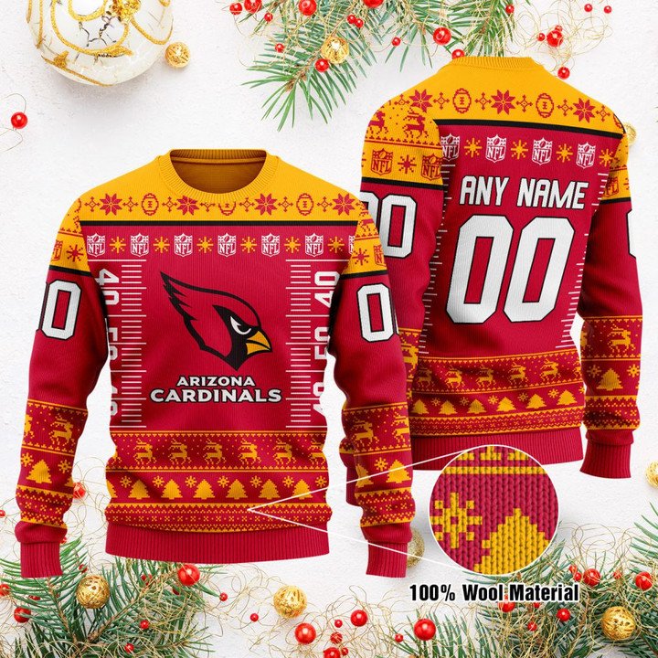 Arizona Cardinals Custom Name Number Gift For Fan Ugly Wool Sweater Christmas V3