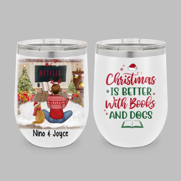 Personalized Tumbler, Christmas Is Better With Books And Cats, Christmas Gift For Book Lovers And Cat Lovers