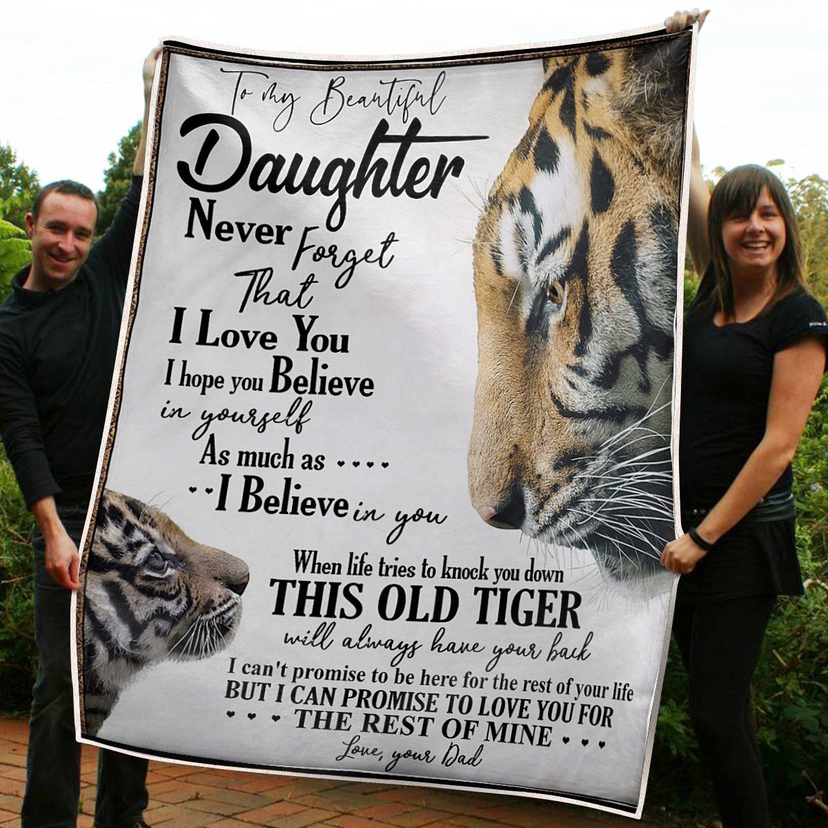 To My Daughter Tigers Always Have Your Back Gift From Dad Personalized Custom Name Text Fleece Blanket Print 3D, Unisex, Kid, Adult