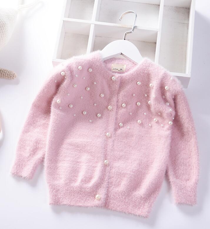 2022 Autumn Winter Pearl Solid warm Girls Sweater Baby Princess mink velvet knit Cardigan jacket Kids Clothes Children Clothing alx