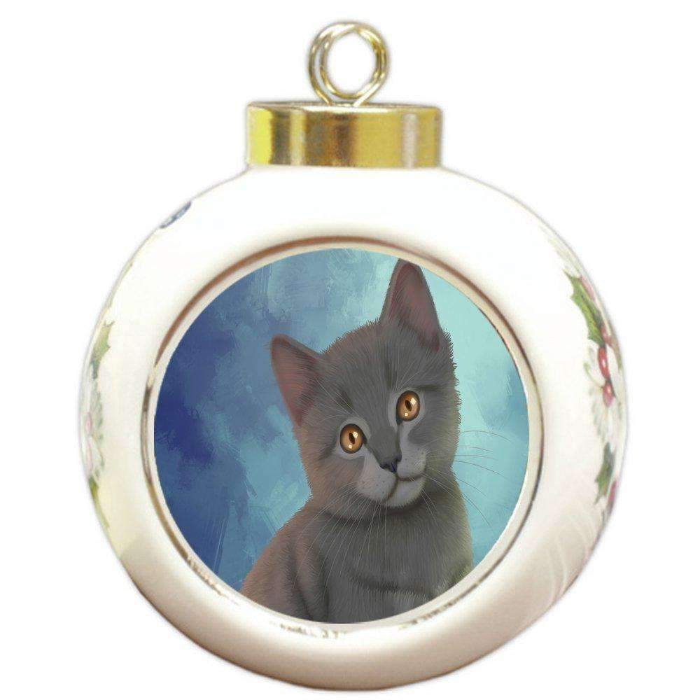 Chartreux Kitten Cat Round Ball Christmas Ornament