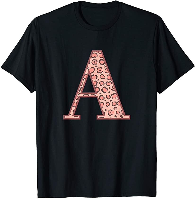 Pink Cheetah Print Leopard Pattern Letter A T-Shirt