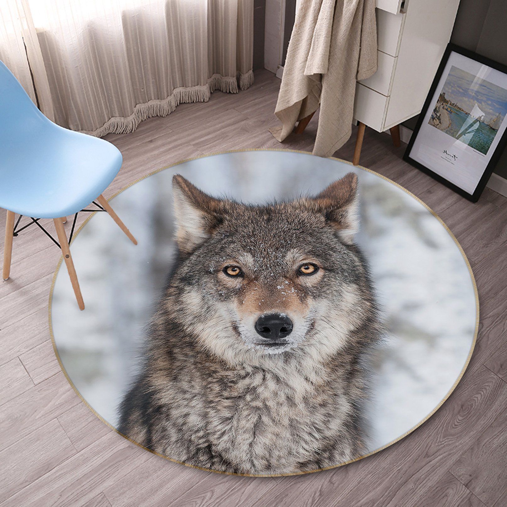 3d Animals Portait Wolf Round Rug Home Decor