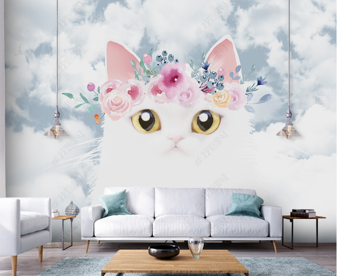 3D Sky Cloud Animal Cat Wall Mural Wallpaper Lqh 26