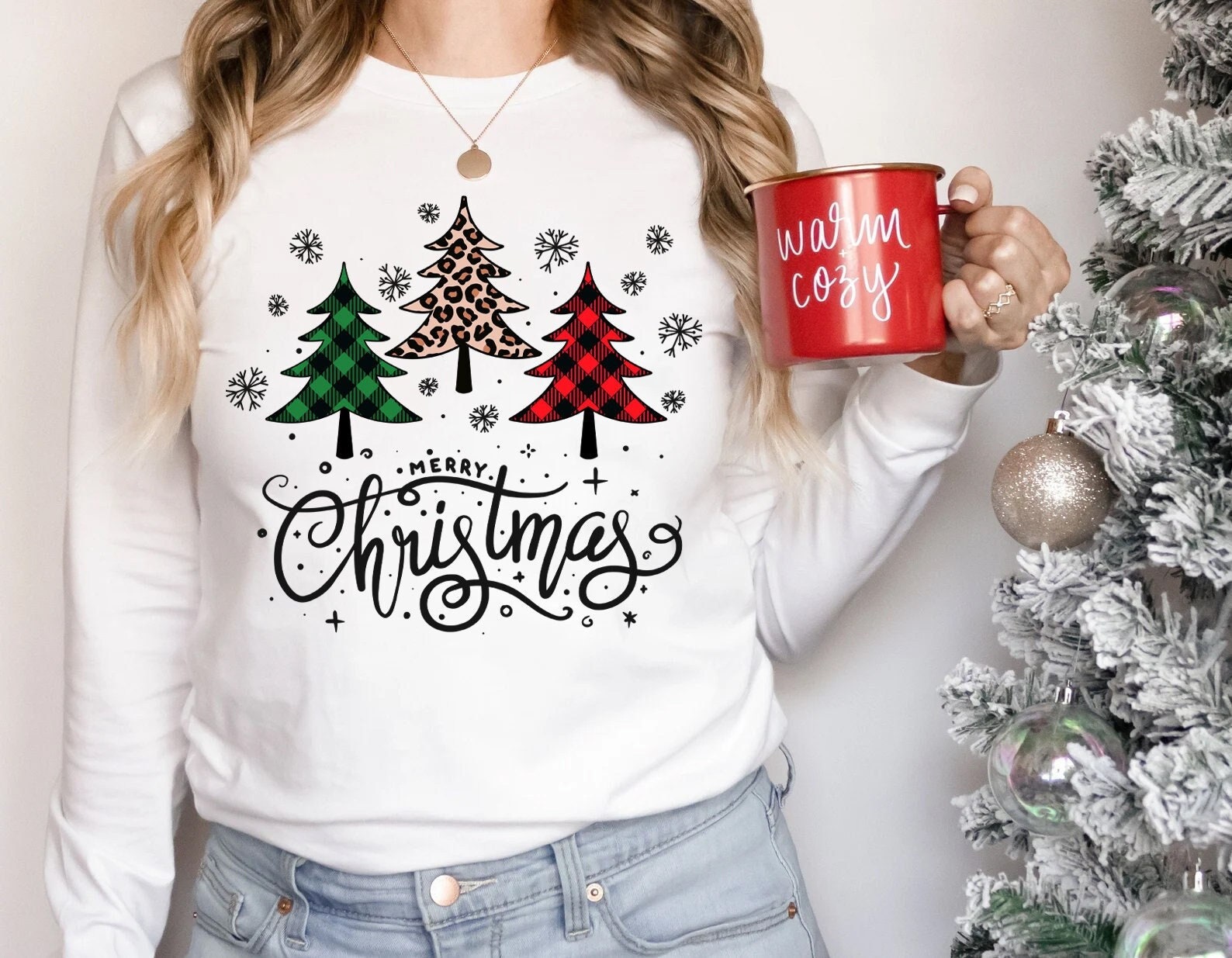 Buffalo Plaid Christmas Long Sleeve Shirt, Merry Christmas T-shirt, Christmas Family Shirt, Christmas Gift, Holiday Gift, Leopard Shirt