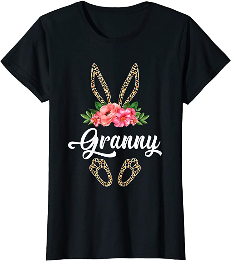 Womens Cute Granny Bunny Leopard Flowers Easter Gifts T-Shirt