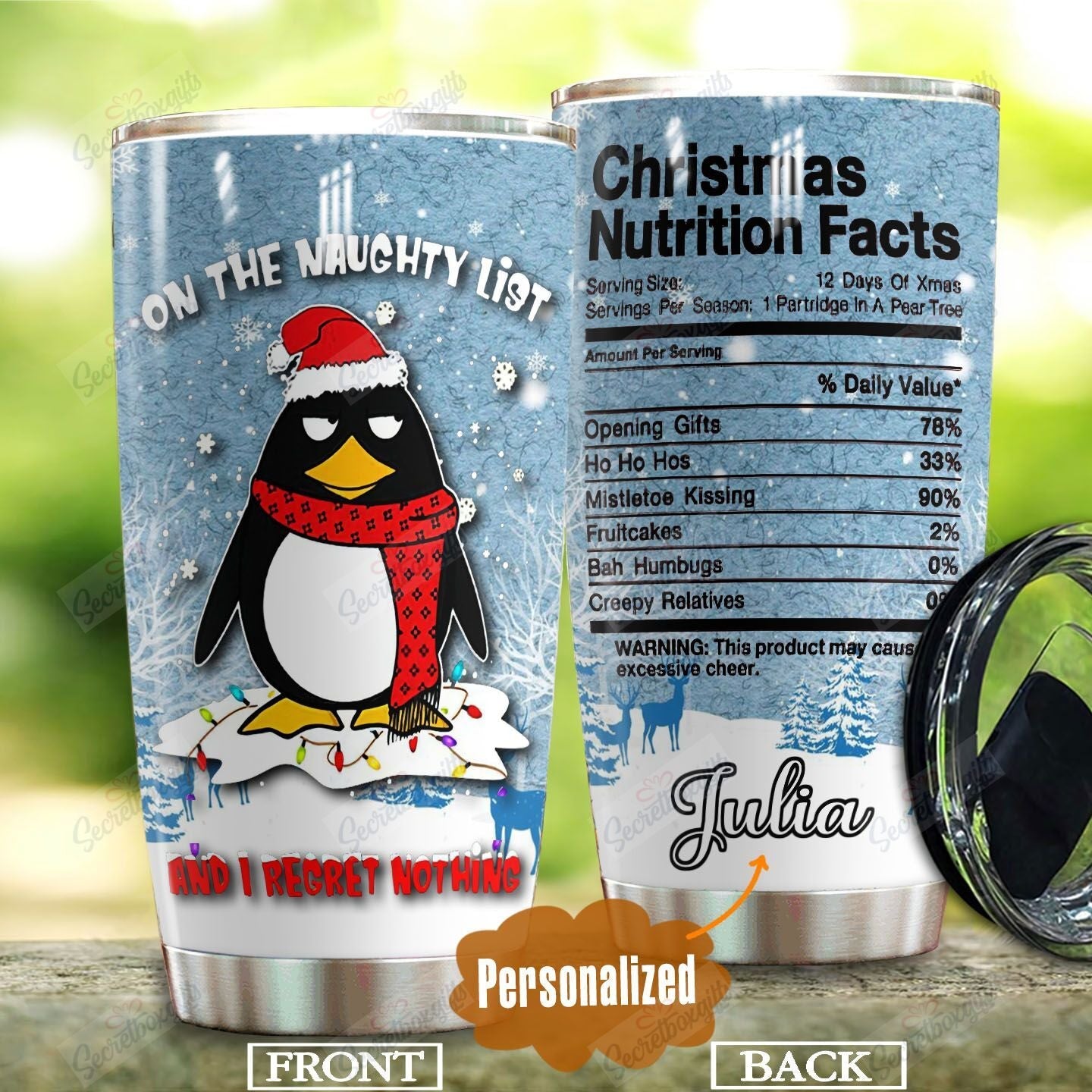 Penguin Nutrion Facts Personalized Dqa071111Qt Stainless Steel Tumbler Travel Customize Name, Text, Number, Image