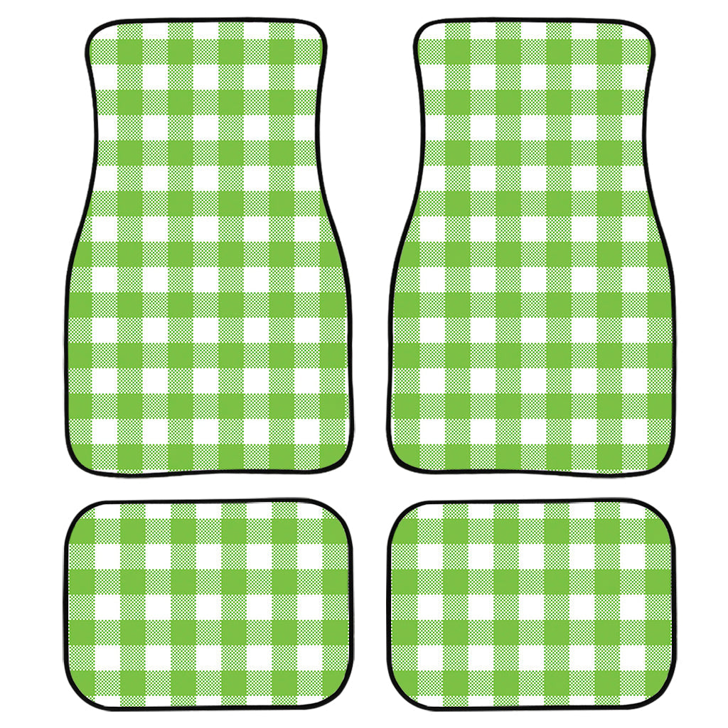 Pear Green And White Gingham Print Front And Back Car Floor Mats, Front Car Mat