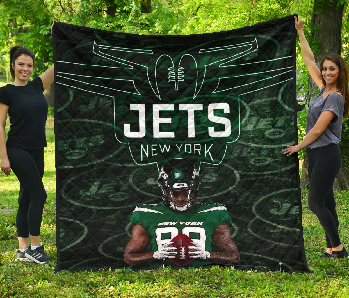 New York American Football Jets Football Cool Player Dark Green Theme Premium Quilt Blanket