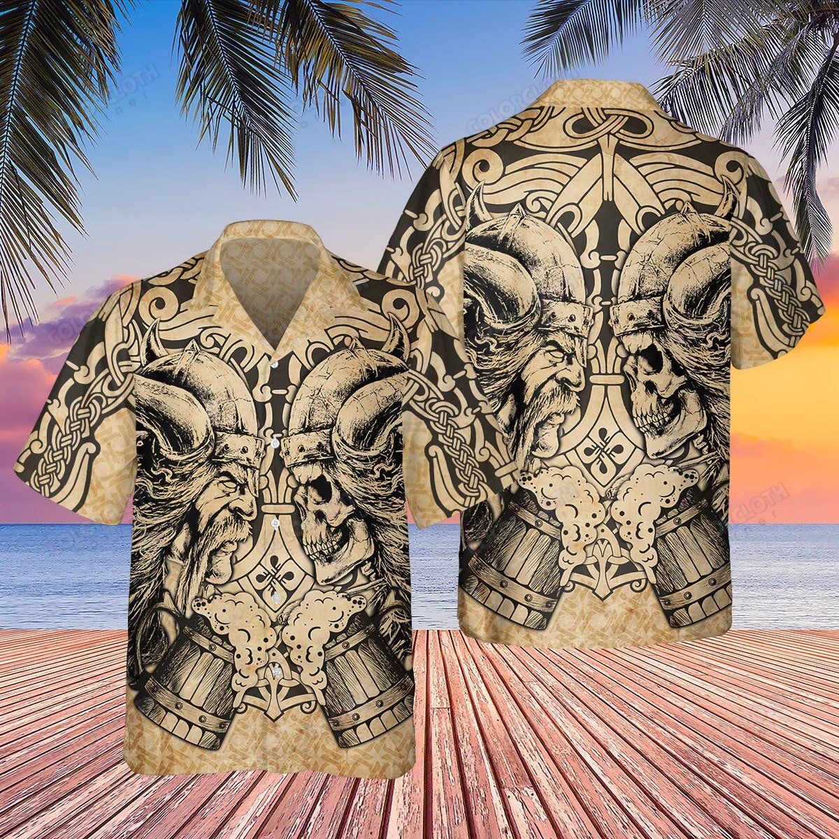 Viking Old Man With Skull Drink Beer Hawaiian Shirt Ha16301