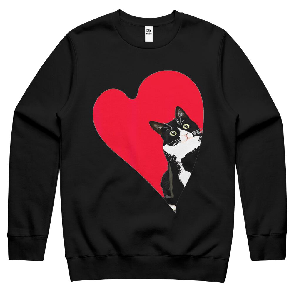 Tuxedo Cat Valentine Heart For Kitten And Animal Lovers Crewneck Sweatshirt