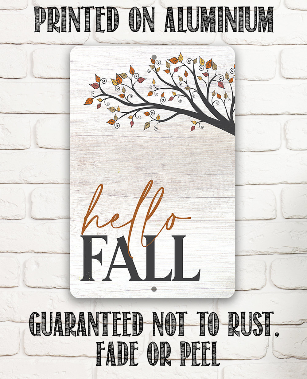 Hello Fall – 8″ x 12″ or 12″ x 18″ Aluminum Tin Awesome Metal Poster