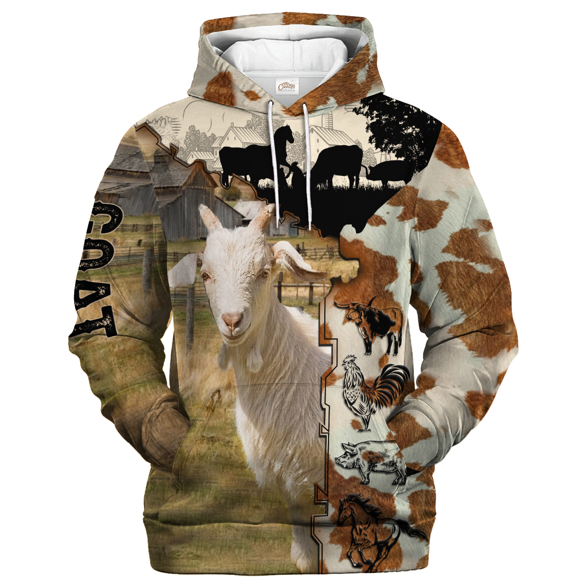 Goat Fur Pattern On The Farm Hoodie, 3D All Over Print Hoodie Men Women Farmer Hoodie