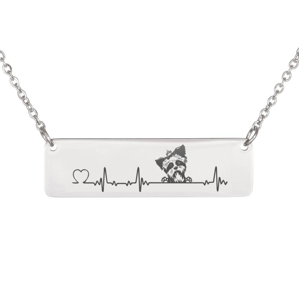 Personalized Yorkshire Terrier Heartbeat Horizontal Necklace