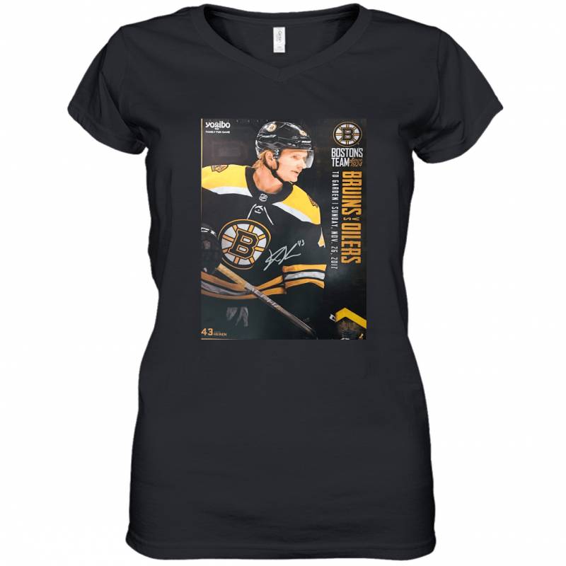 Danton Heinen Boston Bruins Signed Autographed 2017 18 Game Day Women’s V-Neck T-Shirt