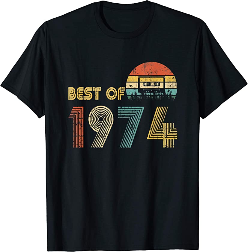 Best Of 1974 46th Birthday Gifts Cassette Tape Vintage T-Shirt