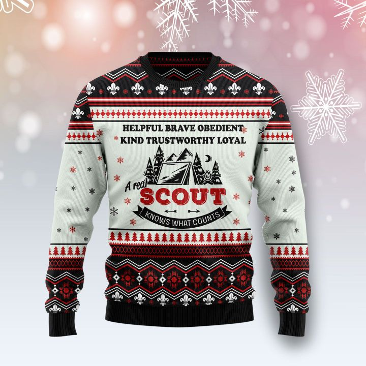 A Real Scout Knows What Counts Ugly Christmas Sweater | Unisex | Full Size | Adult | Colorful | US3600