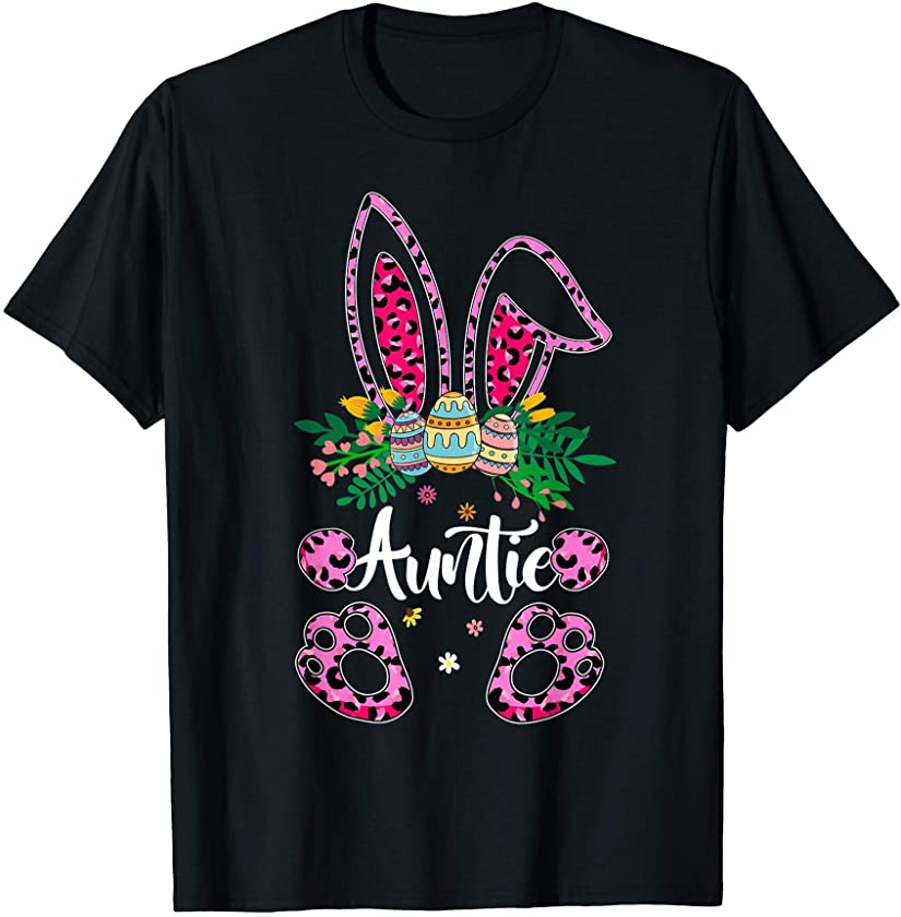 Mother’s Day Easter Flower Auntie Leopard Bunny Egg Hunting T-Shirt