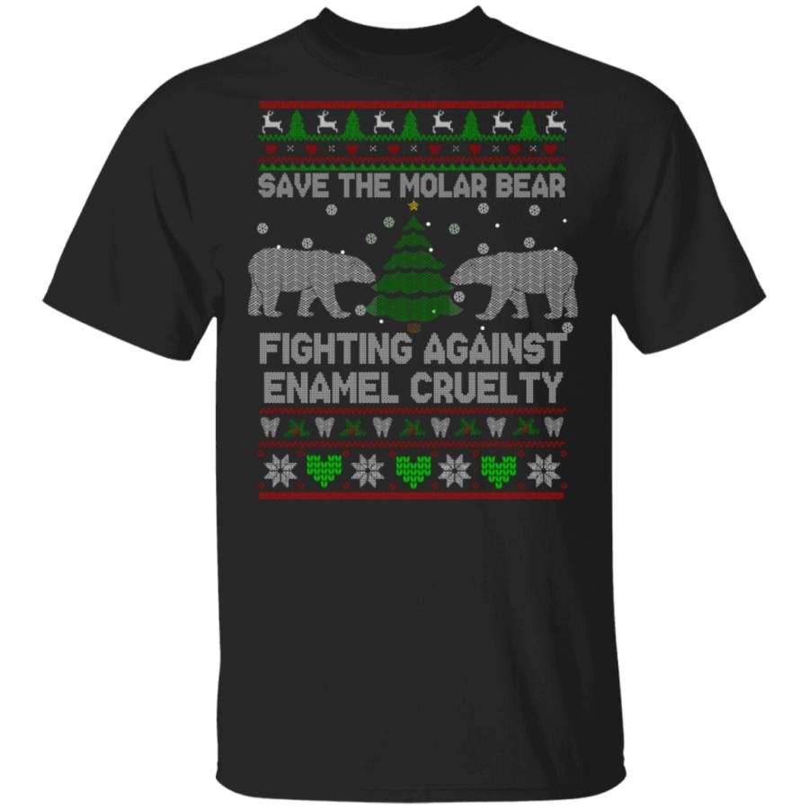 Christmas Dentist Shirt Save The Molar Bear Cool Ugly Christmas Sweater Dental Dentist Bear Lover Gifts Christmas T-Shirt